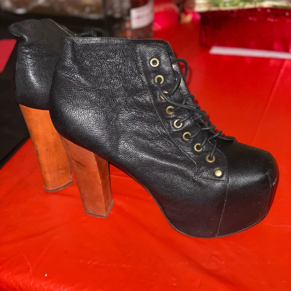 Jeffrey Campbell Black Leather Platform Ankle Boots
